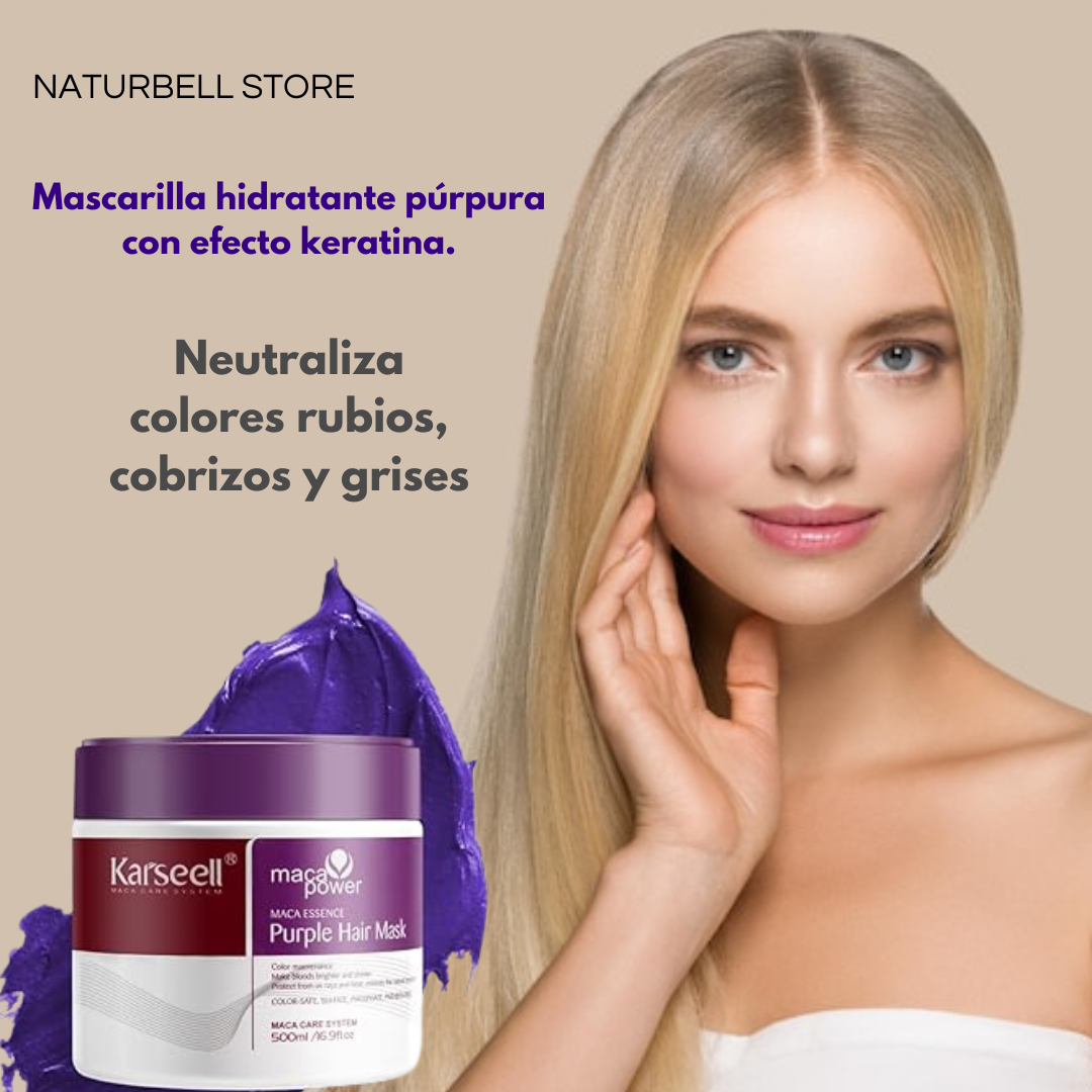 Mascarilla purpura hidratante y matizante para cabellos monos, cobrizos y grises✨Con efecto KERATINA