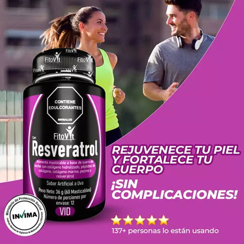 Resveratrol® x60 cápsulas con Colágeno - Rejuvenece y revitaliza tu piel (con registro INVIMA)